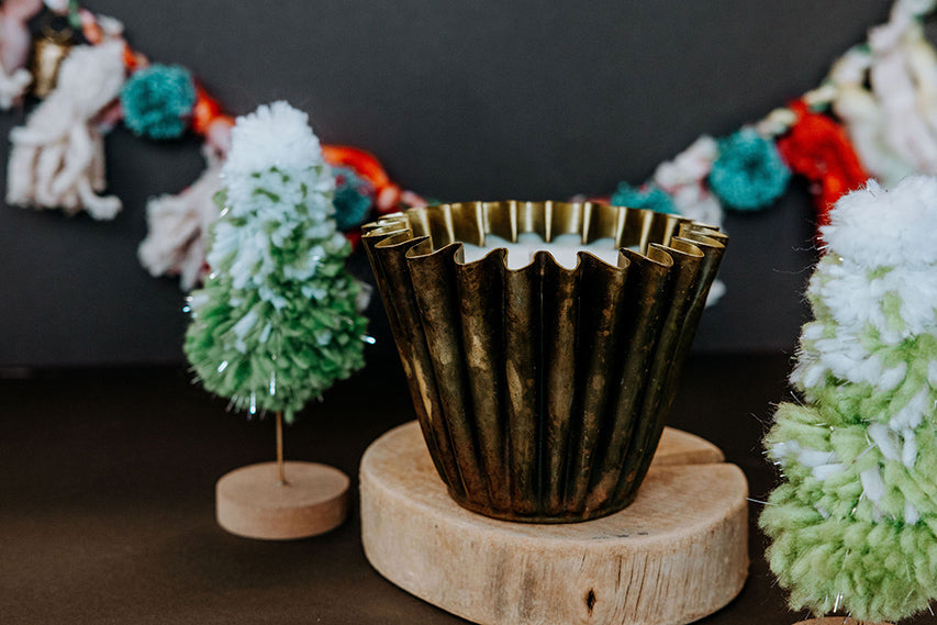 Fluted Brass Cozy Christmas Candle